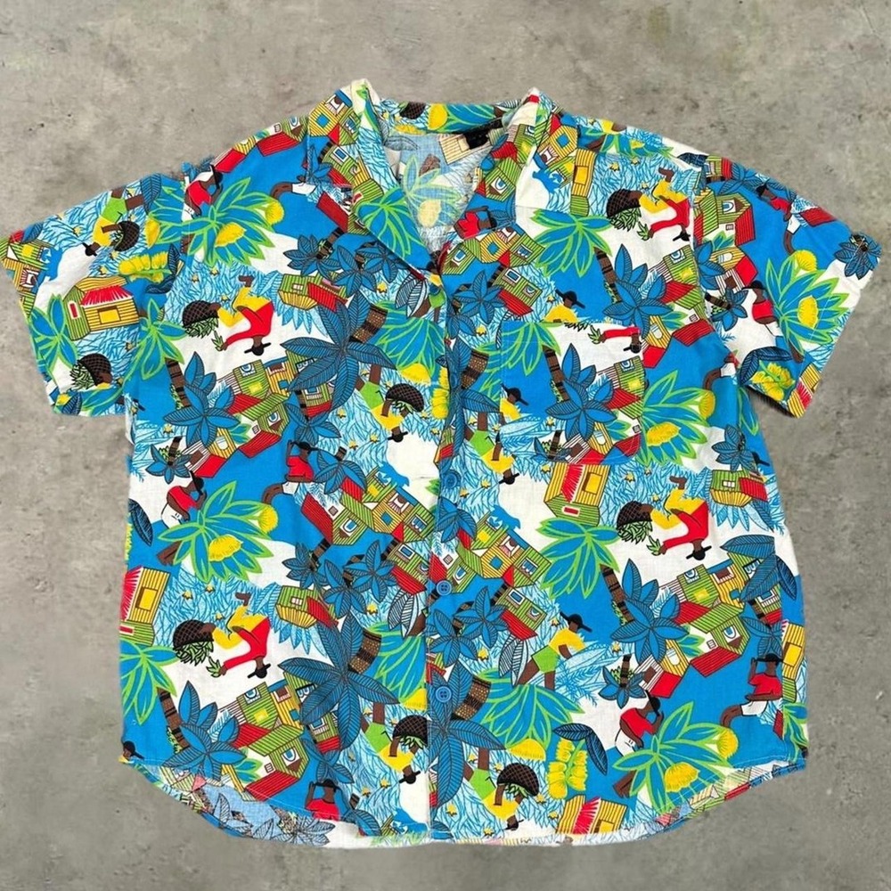 Vintage 80s Tom Boy Hawaiian black culture button up Large